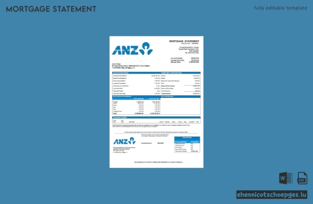 Neuseeländische ANZ Bank Hypothekenabrechnung (Word- und PDF-Beispiel)